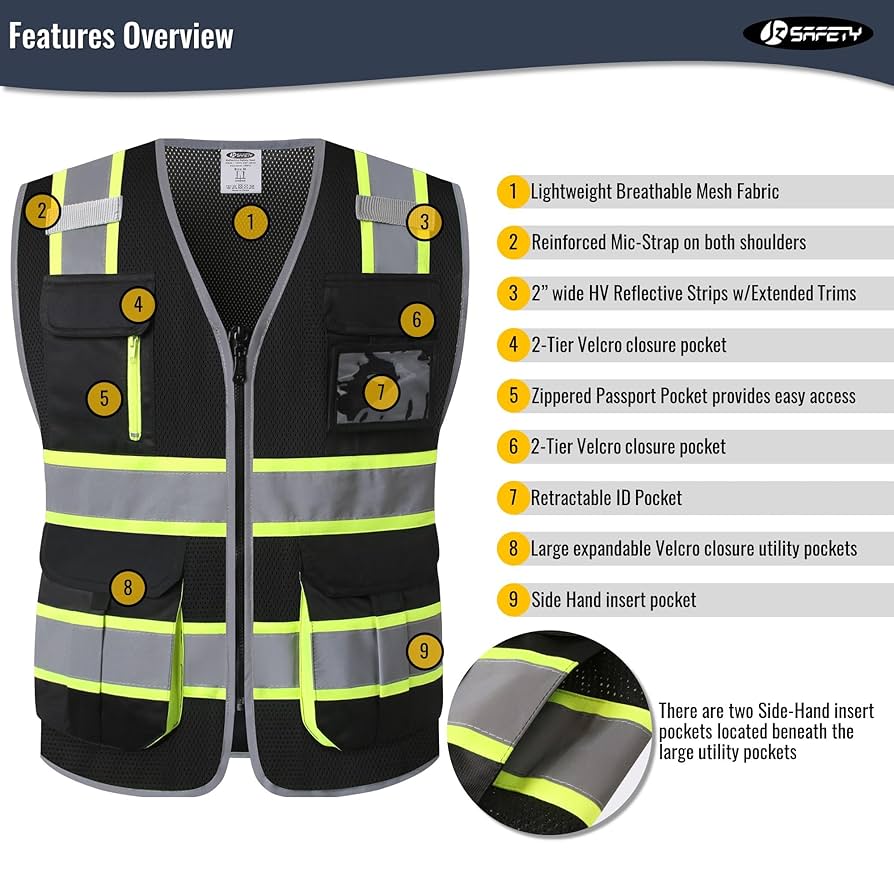【CALEE】MULTI FUNCTION RIPSTOP MESH VEST JKSafety 9 Pockets Hi-Vis Mesh Safety Vest for men and women